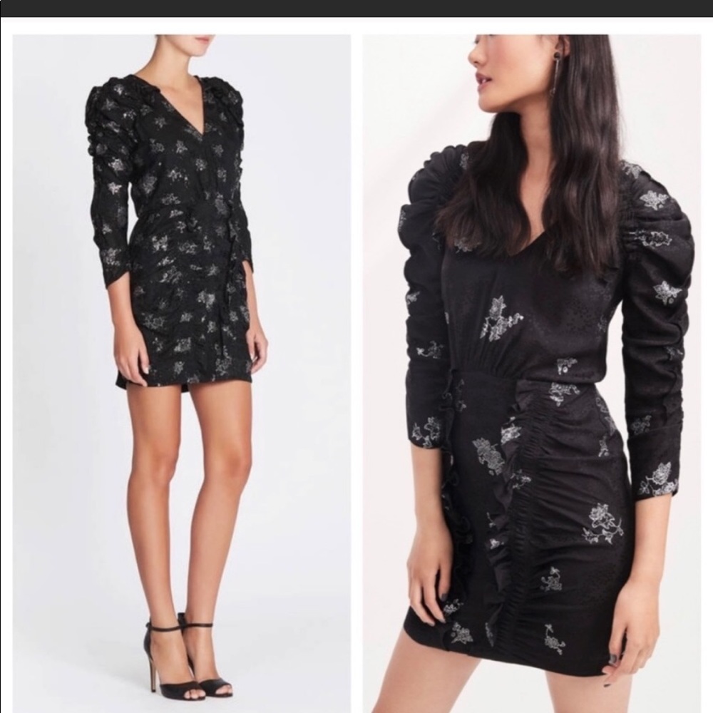 Rebecca Taylor ruched dress with puff sleeves